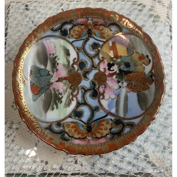 Vintage Japanese Hand Painted Moriage Gold Gilt Detail Plate Trinket Dish - Picture 3 of 7